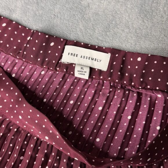Free Assembly Sz XL Pleated Skirt Classic Fit Side Zip Marron Crush Polka Dot - Picture 9 of 15